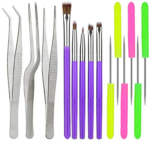 AIEX 14pcs Cake Decorating Brushes Cake Brushes Set Tools Needle Scribers Decorating Brushes Straight and Curved Tweezers for Bakery Cookie Pastry Supplies Set
