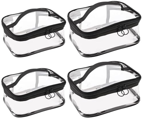 Peohud 4 Pack Clear Makeup Bags with Zipper, Waterproof Toiletry Bag, Portable Cosmetics Bags, Transparent Travel Storage Pouch Toiletry Bag Organizer with Handle for Bathroom, Travel, Vacation