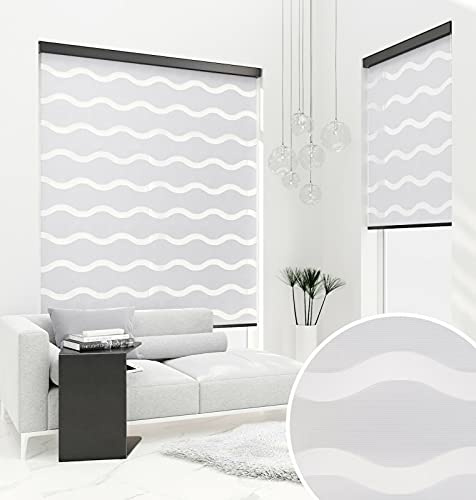 Premium DUBBELROLLO Våg Ljusgrå med aluminiumkassett (80 x 250 cm, kassettfärg: vit)
