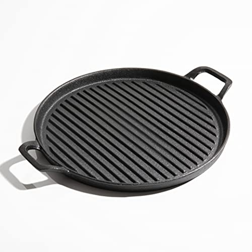 Homiu Cast Iron Griddle Pan | Non-Stick Pre-Seasoned 12 Inch for Home Cooking Indoor Outdoor BBQ | Suitable Gas Hob, Electric, Induction, Ceramic, Stove, Halogen, Campfire, Oven & BBQ Griddle Pan