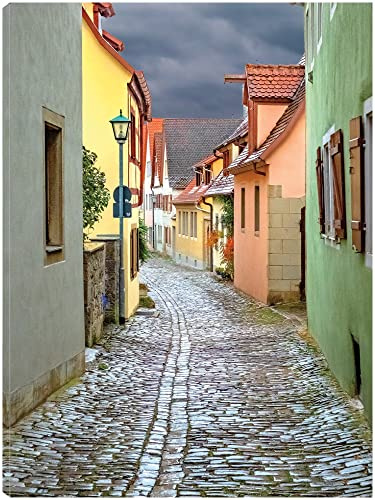 Fine Art Canvas Rothenberg Cobblestone Lane Canvas Wall Decor by Artist Ramona Murdock for Living Room, Bedroom, Bathroom, Kitchen, Office, Bar, Dining & Guest Room - Ready to Hang - 32 in x 43 in