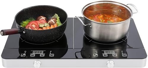 Weceleh Portable Double Induction Cooktop, 1800W 2-Burner Electric Cooktop, Countertop Stove Top, Hot Plate, Induction Burner with Timer, 10 Temp Levels, Child Lock, 110V-120V Plug, Black
