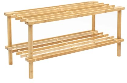 THE SECRET HOME - Zapatero de Bambú - Zapatero Multiusos con 2 Baldas - Color Natural - Organizador de Zapatos - Almacenamiento para el Hogar - Ideal para Recibidor, Dormitorio, Pasillo