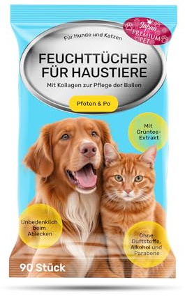 Japan Premium Pet Lingettes Nettoyantes pour Chiens et Chats 90 pcs | Lingette Chien Nettoyante pour Les Pattes et sous la Queue | Lingette Nettoyante Chat | Toilettage du Chien Accessoires Naturels