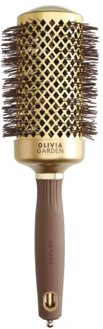 Olivia Garden Expert Blowout Shine – Gold & Braun - 55 - Runde, antistatische Keramikbürste für glänzende und frizzfreie Blowouts