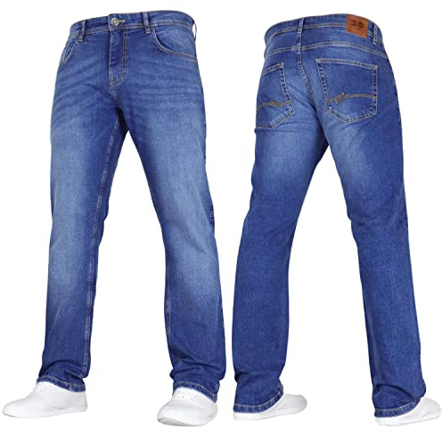 Crosshatch Mens Stretch Straight Leg Classic Regular Fit Basic Denim Jeans, 5 Pocket, Zipper, Solid, 30, 32 or 34 inches Mid Wash 32W X 32L