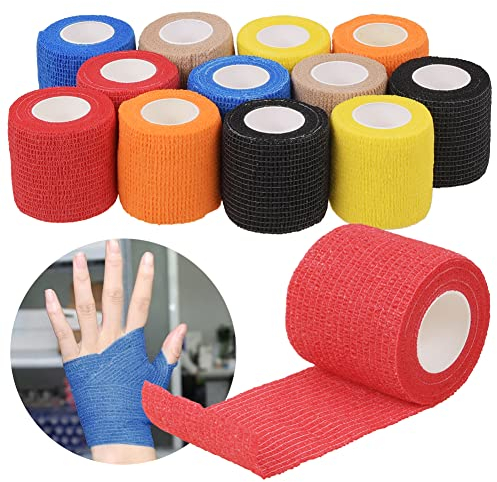 12 Rolls of Self-Adhesive Bandage 5 cm x 4,5 m Self-Adhesive Bandage for First Aid Fingers Elastic Fixing Bandage Cohesive Bandage Self-Adhesive Finger Plaster Fixation Bandage