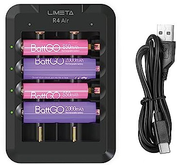 Cargador de Baterías Recargables AA/AAA con 6 Ranuras con USB - Carga Rápida Independiente, Compatible con Pilas 18650, Li-Ion, Ni-MH, Ni-CD, Ni-Zn - Cargador Universal para Baterías