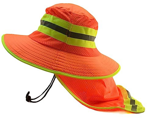 Glory Max Hohe Sichtbarkeit Reflektierende Arbeit Sicherheit Eimer Hut Cap Mesh Neck Flap, Vollkrempe, Orange, 1 Stück, Einheitsgre
