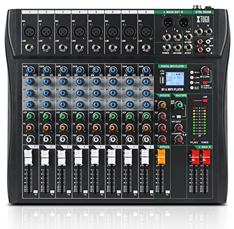 XTUGA 8 Channel Audio Mixer, Professional Sound Board Mixer, DJ Mixing Console System Audio Interface,48V Phantom Digital Effect for PC Podcast Studio Karaoke Streaming Live Recording(CT80)