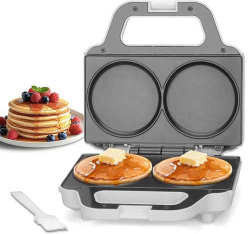 SugarWhisk Double Mini Pancakes Maker Machine, Arepa Maker, Electric Pancake Maker Griddle, Ideal for Pancakes, Cookies, Eggs, Arepas & Breakfast Sandwiches, White, 4 Inch
