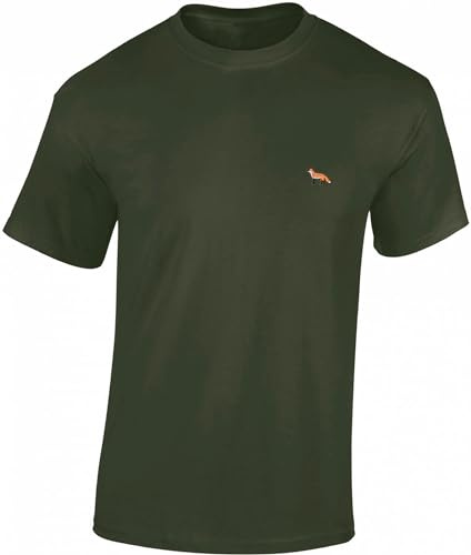 Baddery Jäger T-shirt för män – broderad räv – jakt skjorta med högkvalitativt broderimotiv, Armégrön, L