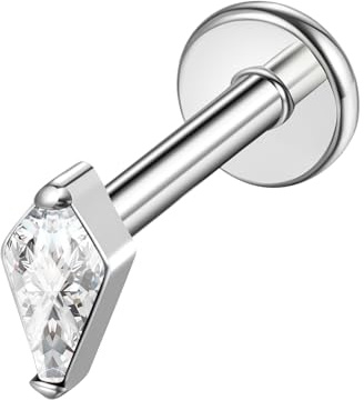 ENONTY 1pcs 16G G23 Titanium Threadless Labret Studs Push-in Colorful CZ Labret Cluster Tragus Helix Conch Lobe Rook Cartilage Push Back Sleeper Piercing Jewelry Earring Stud (Rhombus Clear)