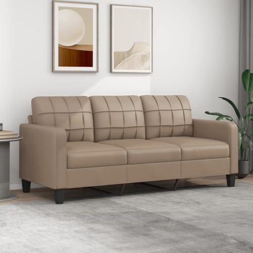 Gecheer Divano in ecopelle 3 posti, per soggiorno, cappuccino, 198 x 77 x 80 cm