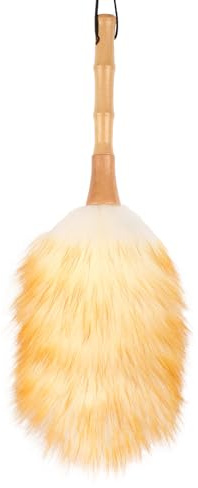 FeelfunFeather Feather Duster, Lambswool Duster for Cleaning,with Solid Wooden Handle,Leather Hang Strap,Anti-Static 14.9 inch Washable Reusable Small Hand Duster(Natural) for Office, Home and Car