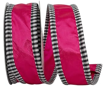 Reliant Ribbon Satinband mit Drahtrand, Gingham-Muster, Alpenveilchen