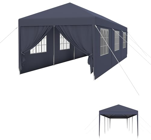 HENGMEI Paviljong festtält, trädgårdstält, trädgårdspaviljong med sidodelar, solskydd, UV-skydd för trädgård, fest, bröllop, picknick (3 x 3 m/3 x 9 m) (mörkgrå, 3 x 9 m)