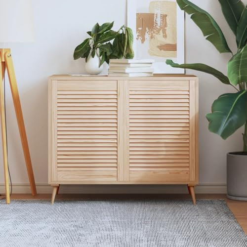 Homgoday Ante con Design a Lamelle 2 pz 69x49,4 cm in Legno di Pino, Ante in Legno, Ante per Armadio a Muro Persiana da Interni, Ante per Armadio da Cucina