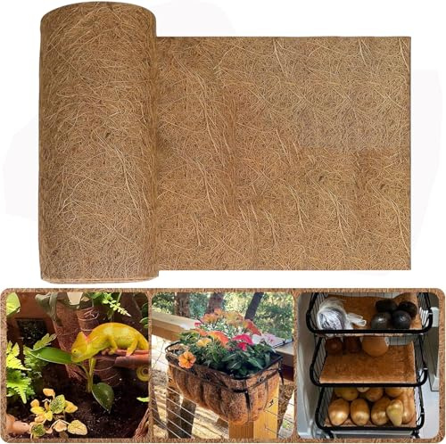 Trlyane Fodera in Fibra di Cocco 40x200cm, 100% Naturale rotolo di fodera per stuoia in fibra di cocco ideale per cestini sospesi,Tappeto per rettili Per uso interno ed esterno