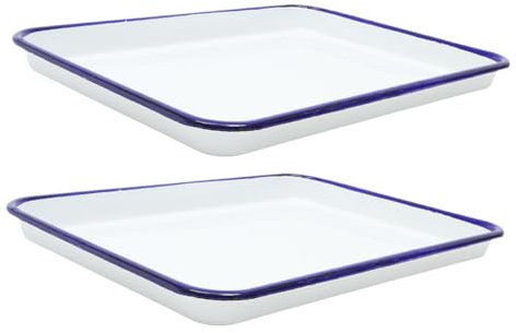 Garneck 2 Pack Enamel Baking Pan Set - White Rectangular Roasting Tray - Ceramic Cookie Sheet Serving Dish Enamelware for Kitchen 1022x707 Inch Ideal for Baking Roasting and Serving