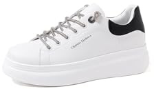 QUEEN HELENA Scarpe da Ginnastica con Strappo Sneakers con Strass Donna X30-11 Bianco Nero 35