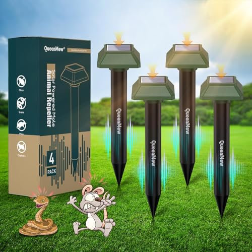 Anti Taupe Ultrason 4-Pack, Repulsif Taupe Solaire Piege a Taupe pour Jardin Cour, 700 M² Étanche Extérieur Intérieur Ultrason Souris et Rats Répulsif pour Serpent pour Lapin Écureuil Raton Laveur