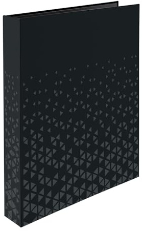 HERMA Ringbuch A4 Schwarz, schmal, 4 Ringe, 46 mm breit, Ringordner mit veredeltem Dreieck Muster und Softtouch Oberfläche, Hardcover Ordner für Fotohüllen, Prospekthüllen und Sammelhüllen