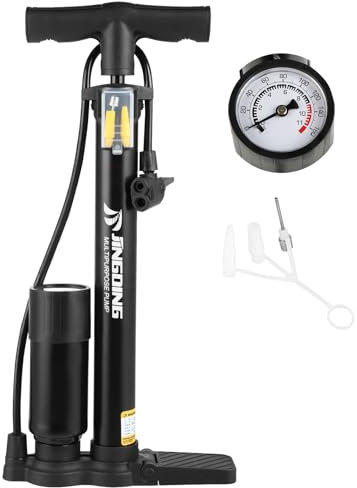 Fahrrad Luftpumpe - Standluftpumpe mit Manometer 45cm - Metall-Eisenmaterial - Hochdruck 160 PSI - Geeignet für Rennrad, E-Bike, Mountainbike and Sportartikel (Schwarz)