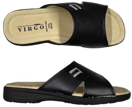 VIRGO FIRENZE Ciabatte Uomo Classiche, Pantofole Aperte, Made in Italy, con Plantare in Vera Pelle, Comfort Quotidiano, Nero, 42