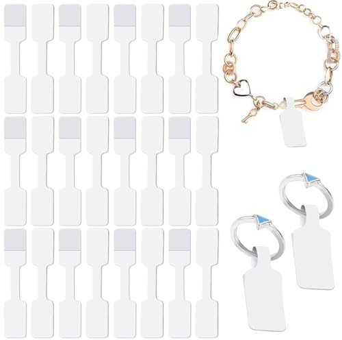 Jewelry Price Tags Stickers,200 pcs Small Self Adhesive Kraft Blank Label,Bracelet Tags for Pricing, Blank Label Stickers Jewelry for Necklace Earring Rings (White)