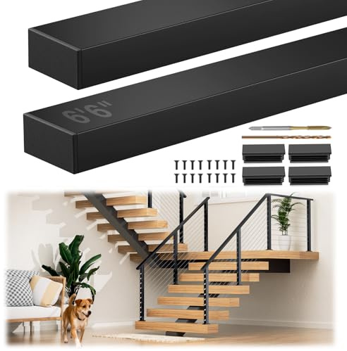 Gyykzz 6'6 Black Cable Railing Handrail, 2 Pack Stainless Steel T304 Cuttable Rectangular Flat Top Rail with Plastic End Cap for Indoor Outdoor Deck Stair Cable Railing System DIY Balustrade