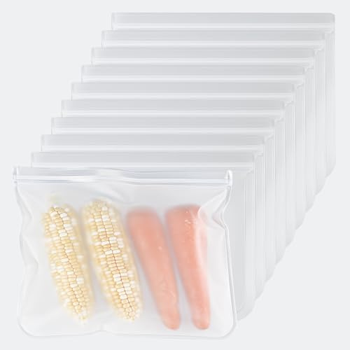 VLYX Bolsas de Silicona Reutilizables para congelador, Paquete de 10 (27,6 x 28 cm) - Aptas para lavavajillas, Bolsas herméticas para almacenar Alimentos, Frutas, refrigerios, sándwiches y Viajes
