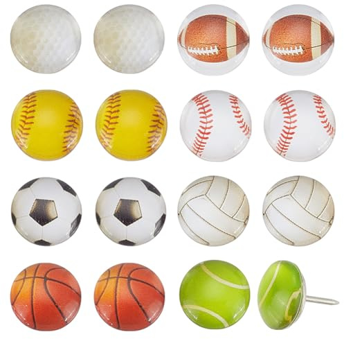 PH PandaHall 32 chinchetas decorativas de cristal con forma de bola, para fútbol, béisbol, baloncesto, deporte, para tablero de corcho, tablón de anuncios, fotos, mapas, escuela, oficina, 32 unidades