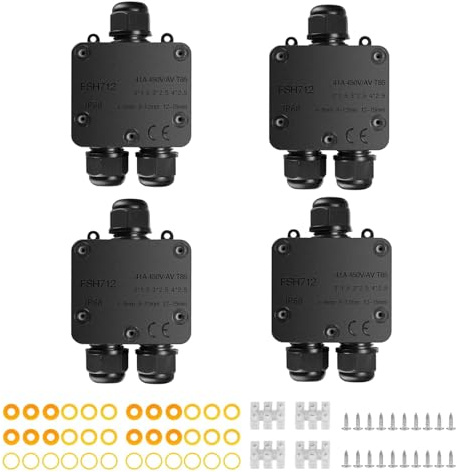 Abzweigdose Wasserdichte IP68, Verteilerdose Außen, 3 Wege Verbindungsdose, PA9 Kabelverbinder für Garten Erdkabel Ø 4mm -15mm, Schwarz(4 Stück)