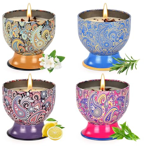Set regalo di 4 candele profumate,Scented Candles Gift，candele per aromaterapia,candele in cera di soia naturale,regalo per donne,candele atossiche per uomini,donne,amici,compleanni,matrimoni