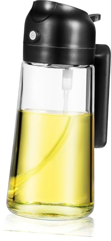 VICASKY Dispenser Olio da Cucina in Vetro Nero con Ugello Spruzzatore Angolare Bottiglia Dosatore Multiuso per Olio d Oliva e Vegetale Ampia Bocca per Versare Facile per Cottura e