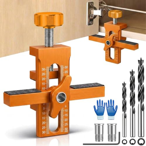 Gabarit de Perçage pour Porte de Placard & Meuble, Positionneur d'Installation 2-en-1 avec 3 Forets, Guide de Montage pour Porte Coulissante & Placard, Kit de Pose Rapide, porte d'armoire réglable