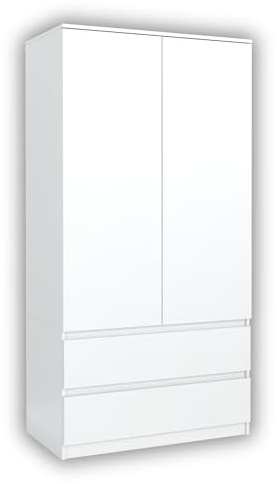 meble masztalerz Armadio Camera da Letto con 2 Cassetti Larghezza 90 cm - Mobile Camera da Letto - Armad Camera Letto Moderni - Guardaroba Armadio - Bianco - 180x90x50cm