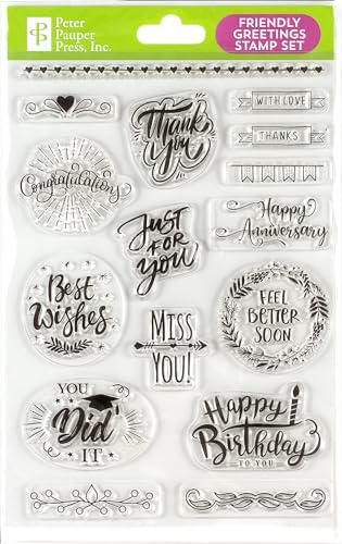 Friendly Greetings Clear Stamp Set (16 individual stamps)