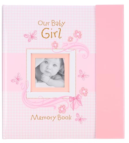 Christian Art Gifts Girl Baby Book of Memories Pink Keepsake Photo Album | Our Baby Girl Memory Book | Baby Book with Bible Verses, The First Year