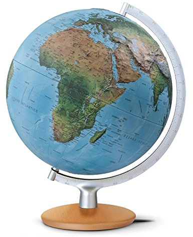 FRI 3017 Reliefglobus: FRI3017 Doppelbild-Leuchtglobus, fühlbare 3-D-Oberfläche, Holzfuß Buche , Metallmeridian silberfarben, Kabel integriert (Globus 3D-Oberfläche)
