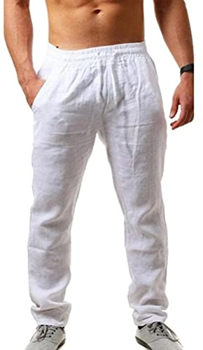 shownicer Homme Pantalon en Lin Loisir Confortable Respirant Casual Lâche Jambe Large Couleur Unie Pants Plage Été Léger Pantalon