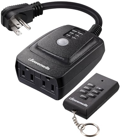 DEWENWILS Outdoor Timer Outlet Waterproof, Outdoor Timer for Lights, 100 ft Remote Control with 2 Grounded Electrical Outlets for Outdoor String Lights, 15A 1/2HP UL Listed