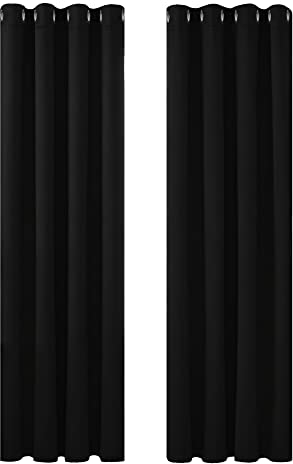Deconovo Black Curtains Bedroom 52 x 84 Inch Thermal Insulated Energy Saving Eyelet Blackout Curtains for Living Room Black 1 PAIR