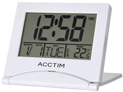 Acctim Mini Flip 2 Folding Travel LCD Alarm Clock White 15782