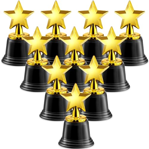 Bedwina Star Awards Trophy - Pack of 12 Bulk - 4.5 Inch, Gold Star Trophy for Kids Party Favours, Props, Rewards, Winning Prizes, Competitions for Kids and Adults