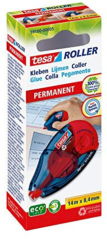 tesa Lot de 2 rouleaux de colle permanent EcoLogo - Rechargeable avec ruban indéchirable et film adhésif double face - Sans solvant - 14 m x 8,4 mm
