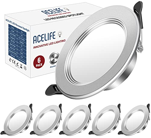 ACELIFE LED Einbaustrahler 230V Flach, 7W 700LM Einbauleuchten Deckenspots Deckenstrahler Neutralweiß 4500K, Lochöffnung Ø75-95mm, IP44 LED Spots für Badezimmer Küche, 6er Set