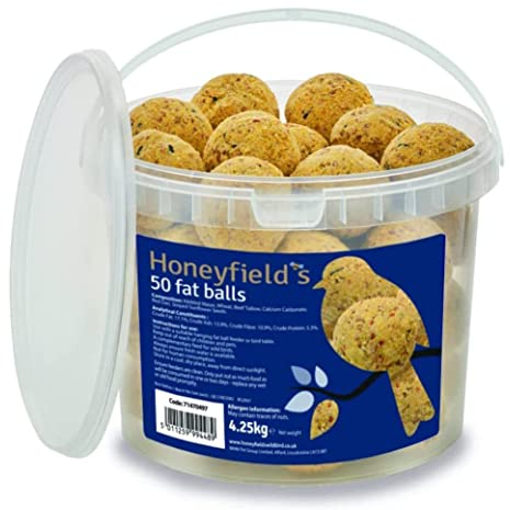 Fat Balls for Wild Birds (50) - High Energy Suet Feed, Nutritious, Great for Hanging Feeders, Attracts Birds to Garden All Year Round - Honeyfield's, 4.25 kg (Pack of 1)