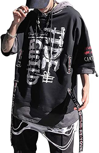 XYXIONGMAO Techwear Japansk hiphop-skjorta för män, grafisk alfabetdesign, arbetskläder, gotisk tröja